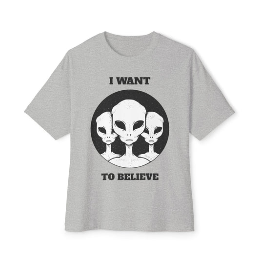 Unisex Alien Graphic Tee: I Want to Believe | Cool Oversized T-Shirt, UFO Lover Gift, Casual Streetwear, Conspiracy Enthusiast Style