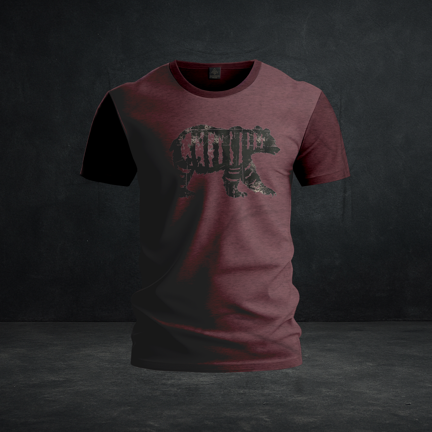 Battle Scars Bear Tee — Tri-Blend Distressed Bear Graphic Outdoor Shirt