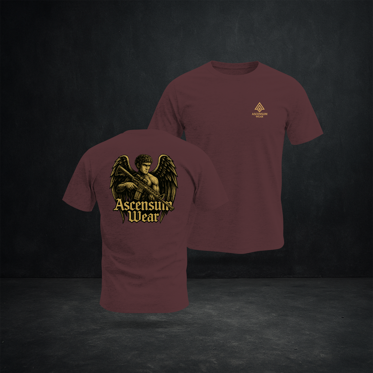 Ascensum Wear Guardian Angel Tee — Warrior Angel with Rifle Graphic Shirt