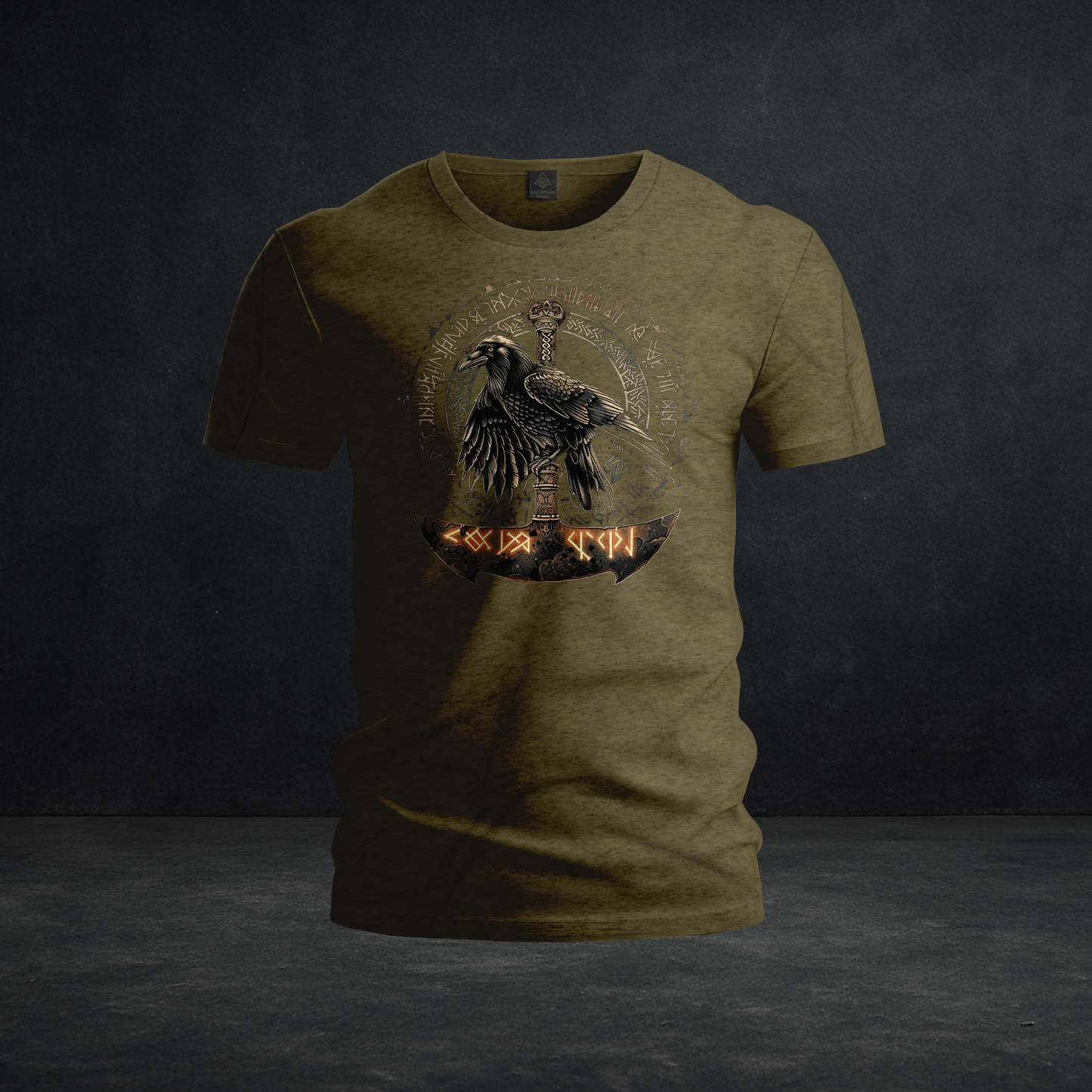 Odin’s Raven & Rune Axe Tee — Tri-Blend Norse Mythology Warrior Shirt