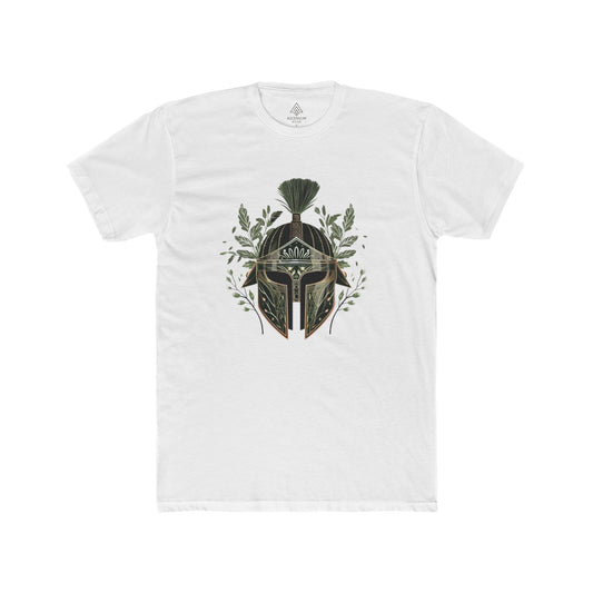 Verdant Valor Tee – Botanical Spartan Helmet Design