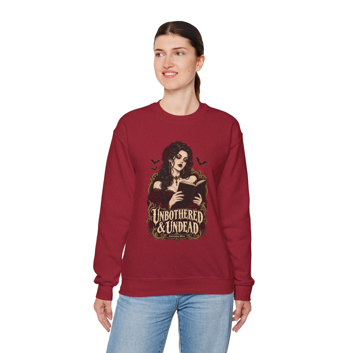 Unbothered & Undead — Women's Gothic Halloween Crewneck | Ascensum Wear