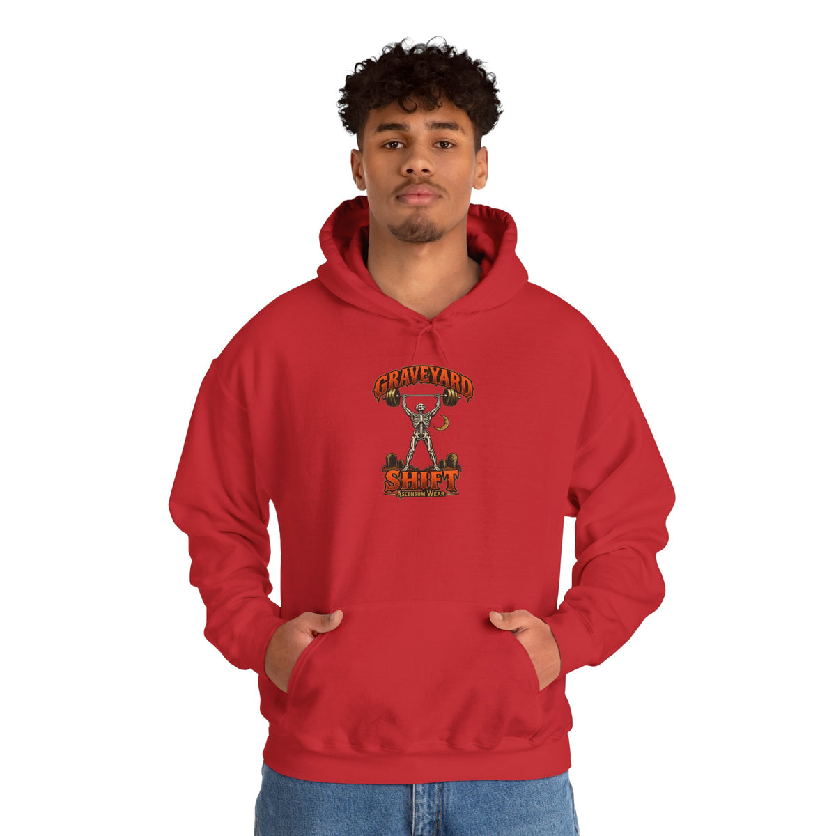 Graveyard Shift — Skeleton Weightlifter Front Print Hoodie | Ascensum Wear