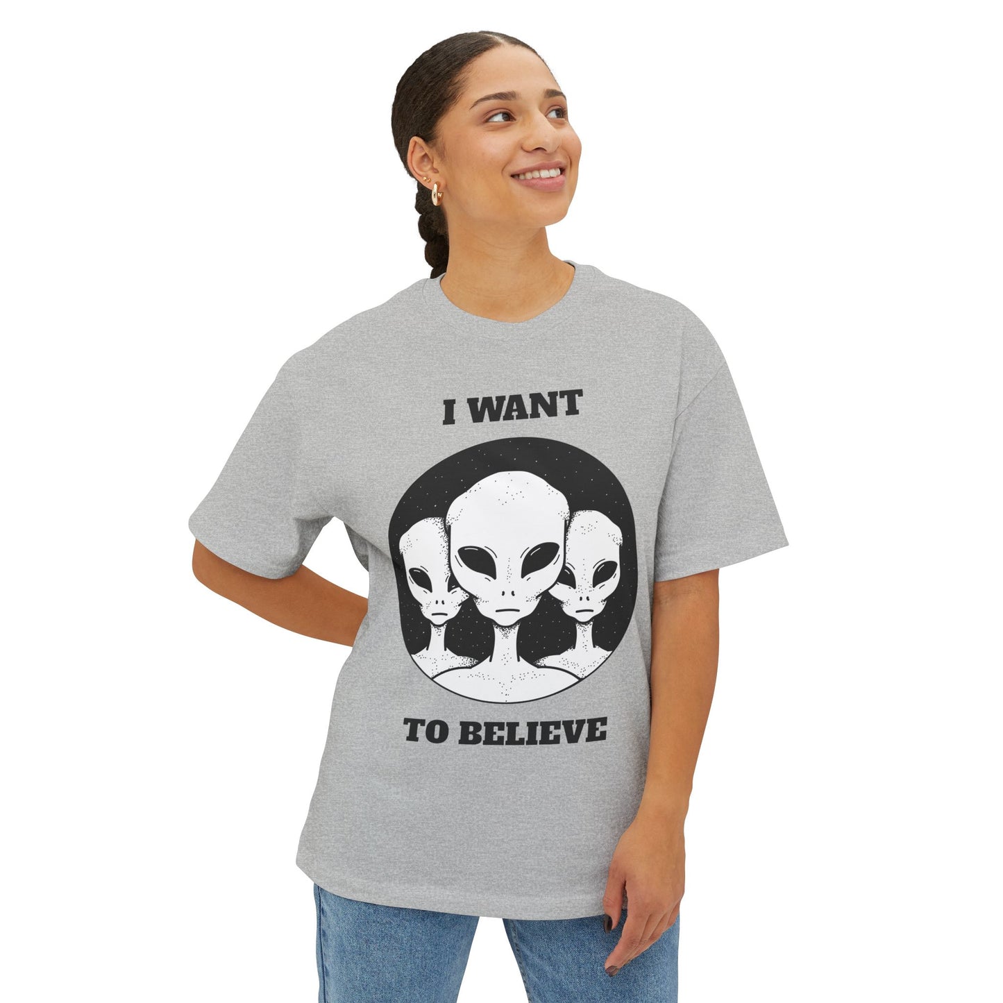 Unisex Alien Graphic Tee: I Want to Believe | Cool Oversized T-Shirt, UFO Lover Gift, Casual Streetwear, Conspiracy Enthusiast Style