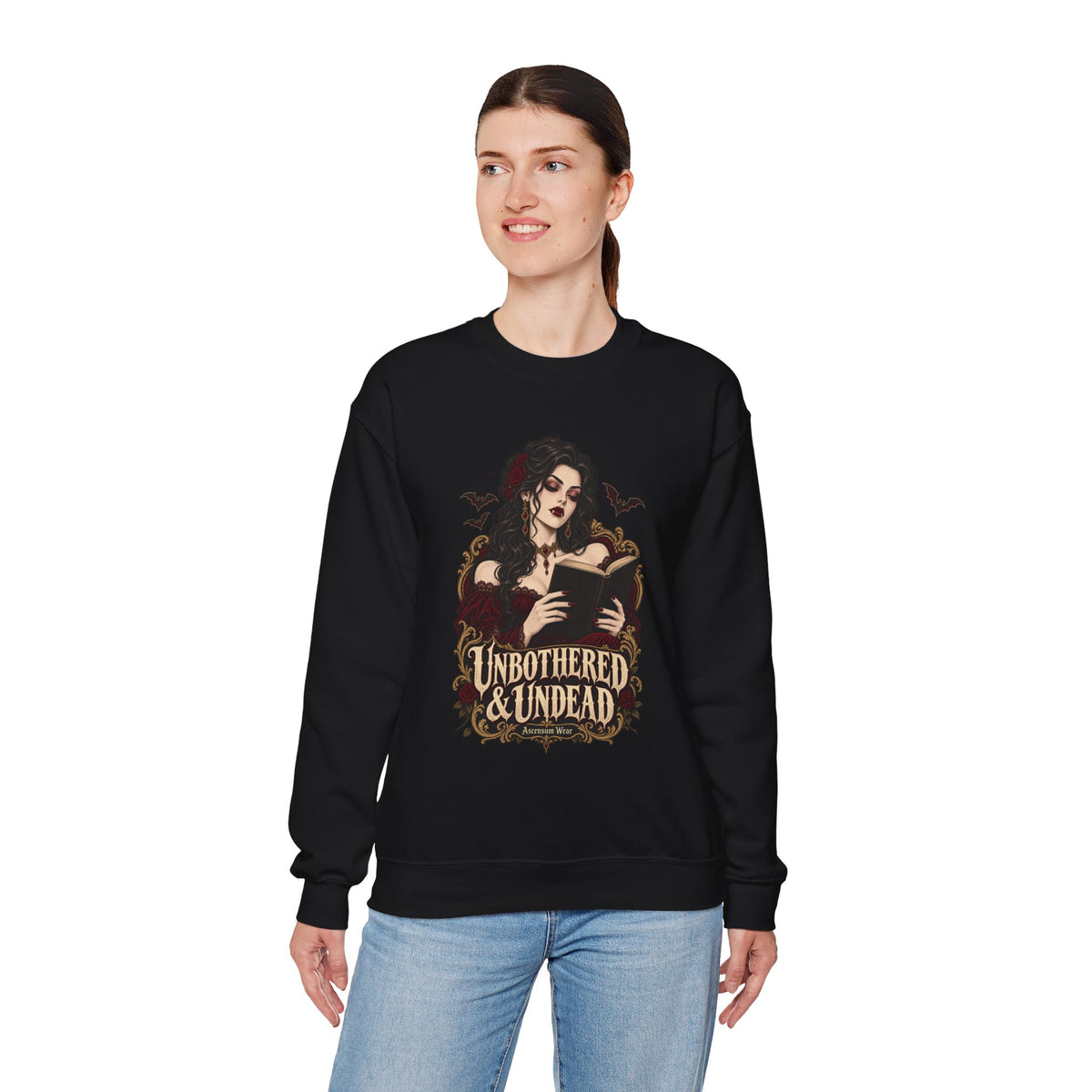 Unbothered & Undead — Women's Gothic Halloween Crewneck | Ascensum Wear
