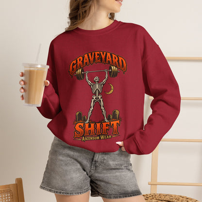 Graveyard Shift — Skeleton Weightlifter Front Print Crewneck | Ascensum Wear