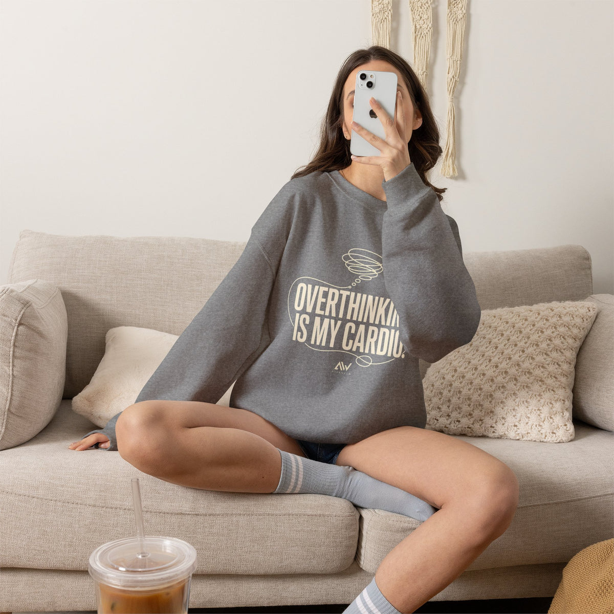 Overthinking Is My Cardio — Women's Empowerment Back Print Crewneck | Ascensum Wear
