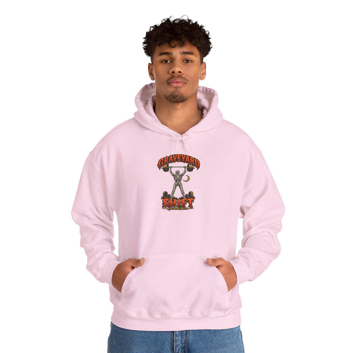 Graveyard Shift — Skeleton Weightlifter Front Print Hoodie | Ascensum Wear