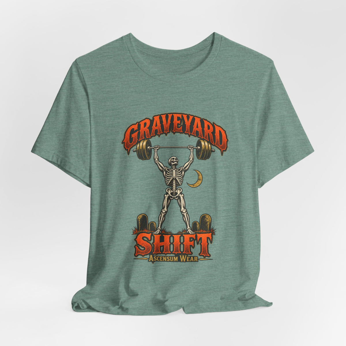 Graveyard Shift — Skeleton Weightlifter Front Print Tee | Ascensum Wear