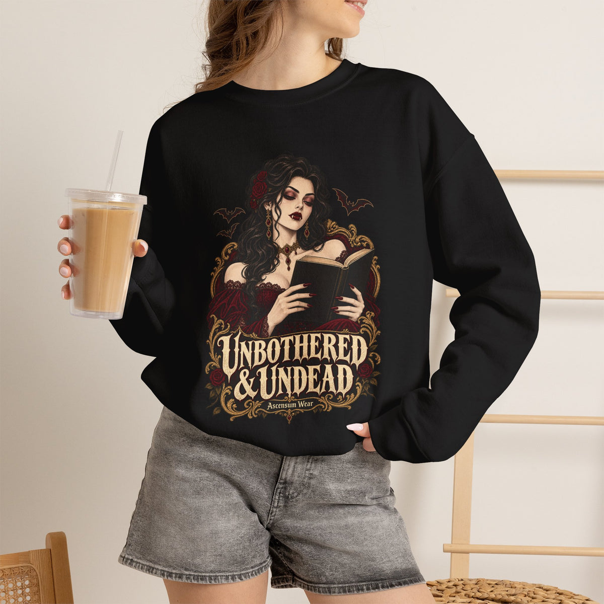 Unbothered & Undead — Women's Gothic Halloween Crewneck | Ascensum Wear