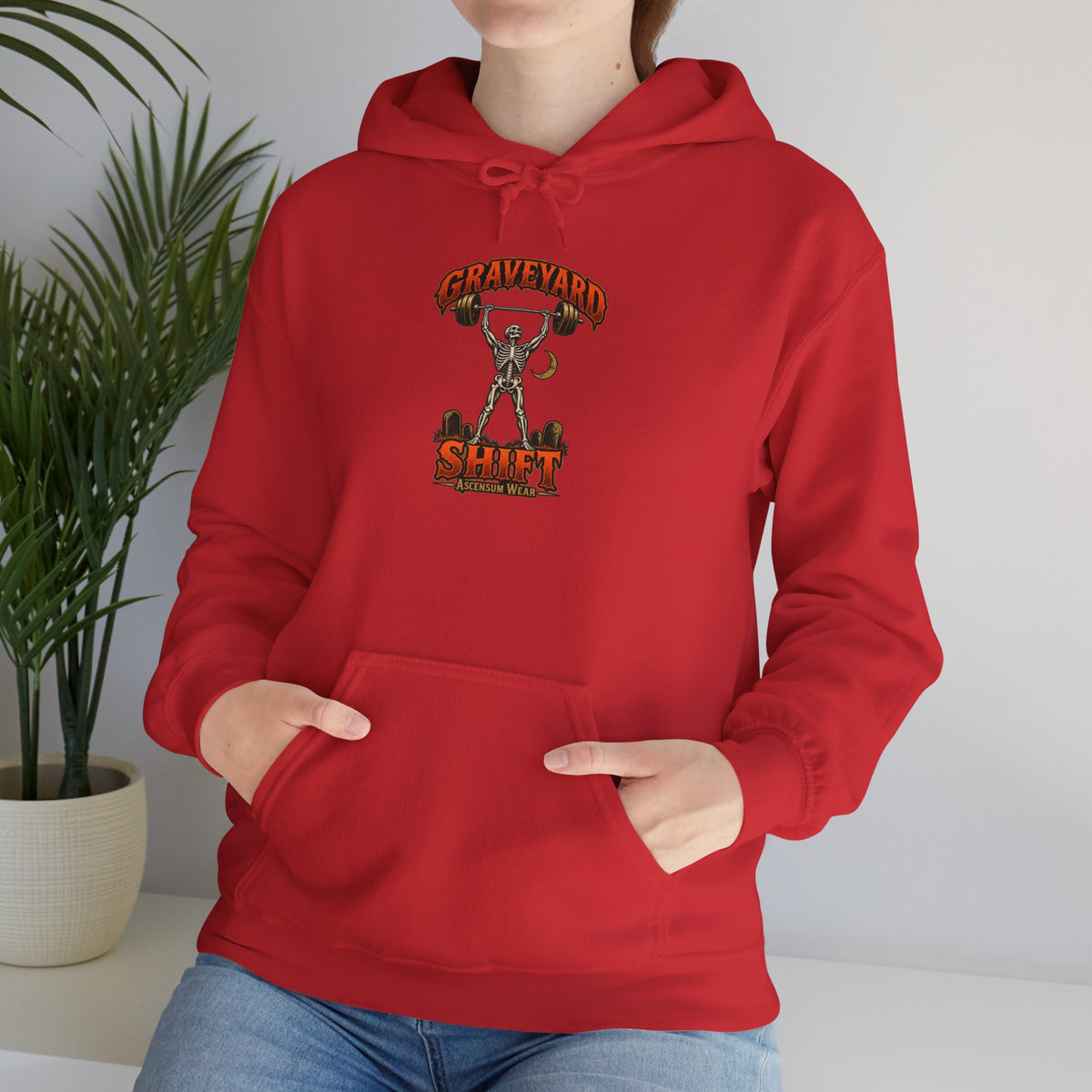 Graveyard Shift — Skeleton Weightlifter Front Print Hoodie | Ascensum Wear