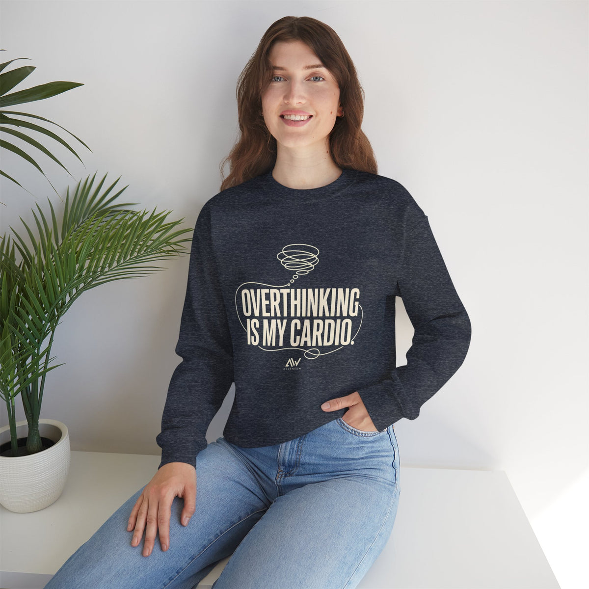 Overthinking Is My Cardio — Women's Empowerment Back Print Crewneck | Ascensum Wear