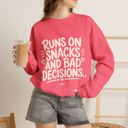 Runs On Snacks And Bad Decisions — Women's Empowerment Crewneck | Ascensum Wear