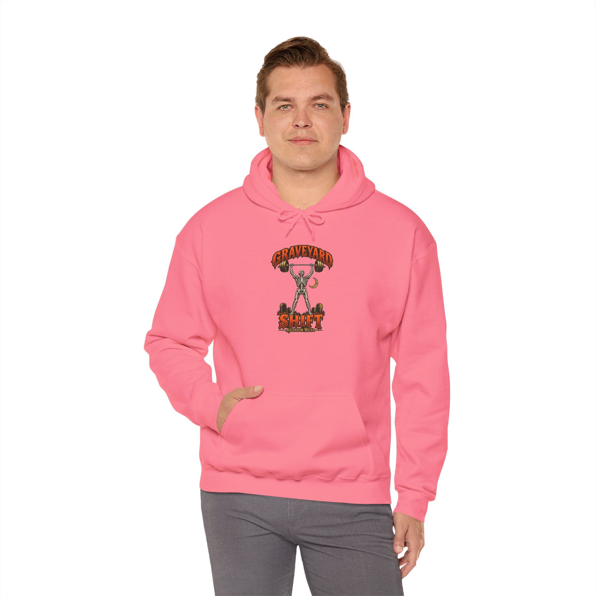 Graveyard Shift — Skeleton Weightlifter Front Print Hoodie | Ascensum Wear