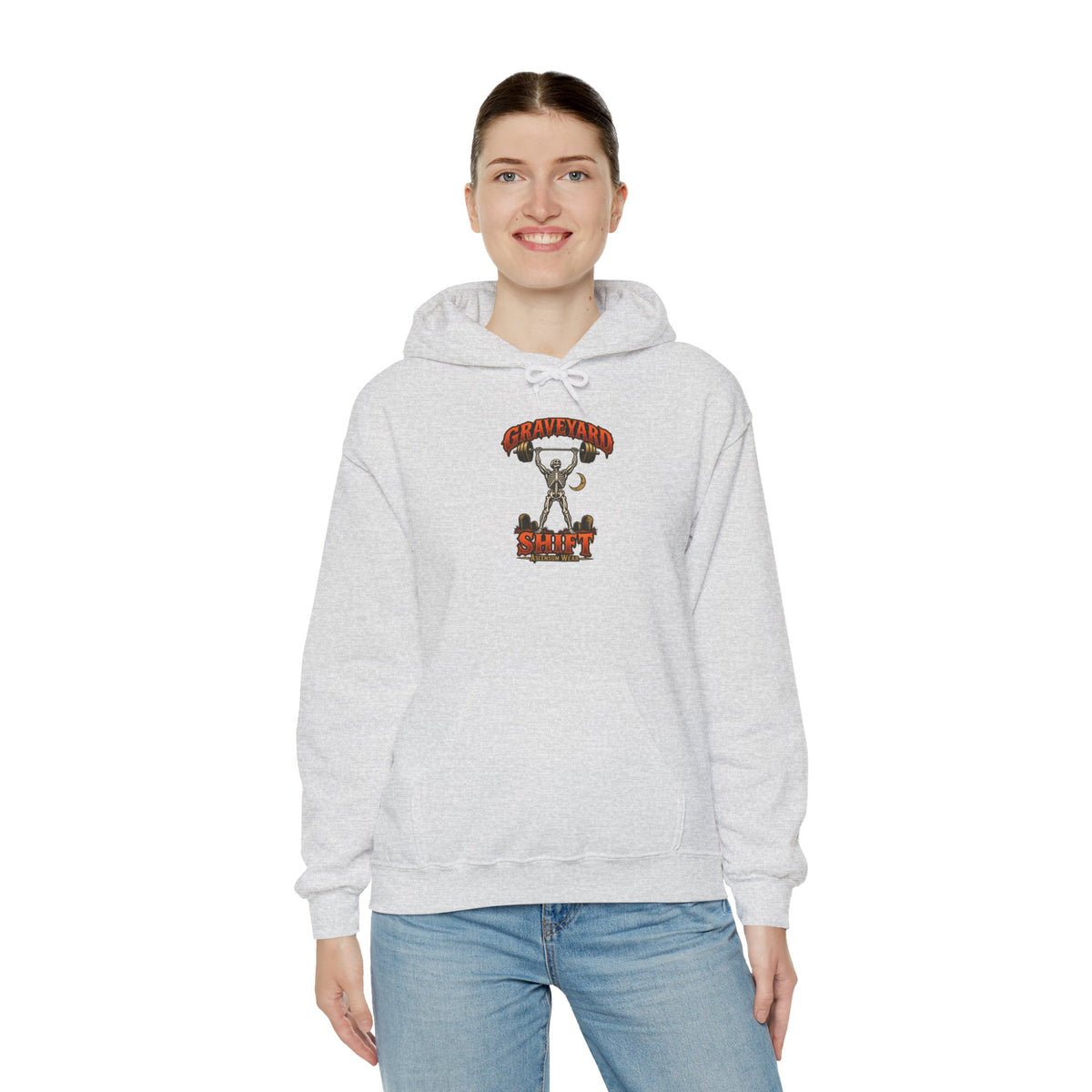 Graveyard Shift — Skeleton Weightlifter Front Print Hoodie | Ascensum Wear