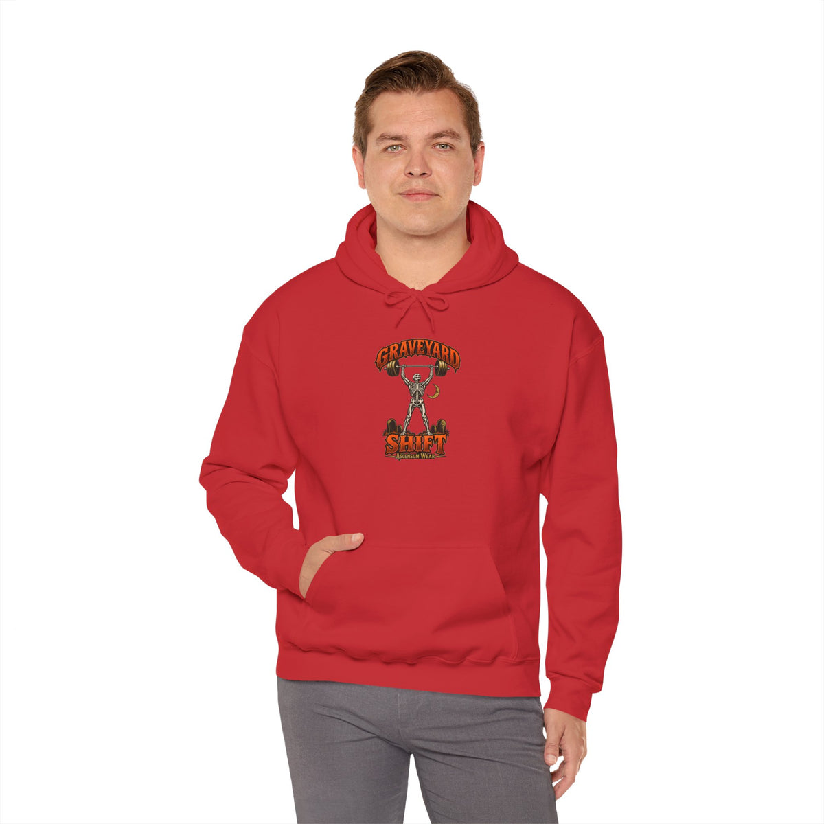 Graveyard Shift — Skeleton Weightlifter Front Print Hoodie | Ascensum Wear