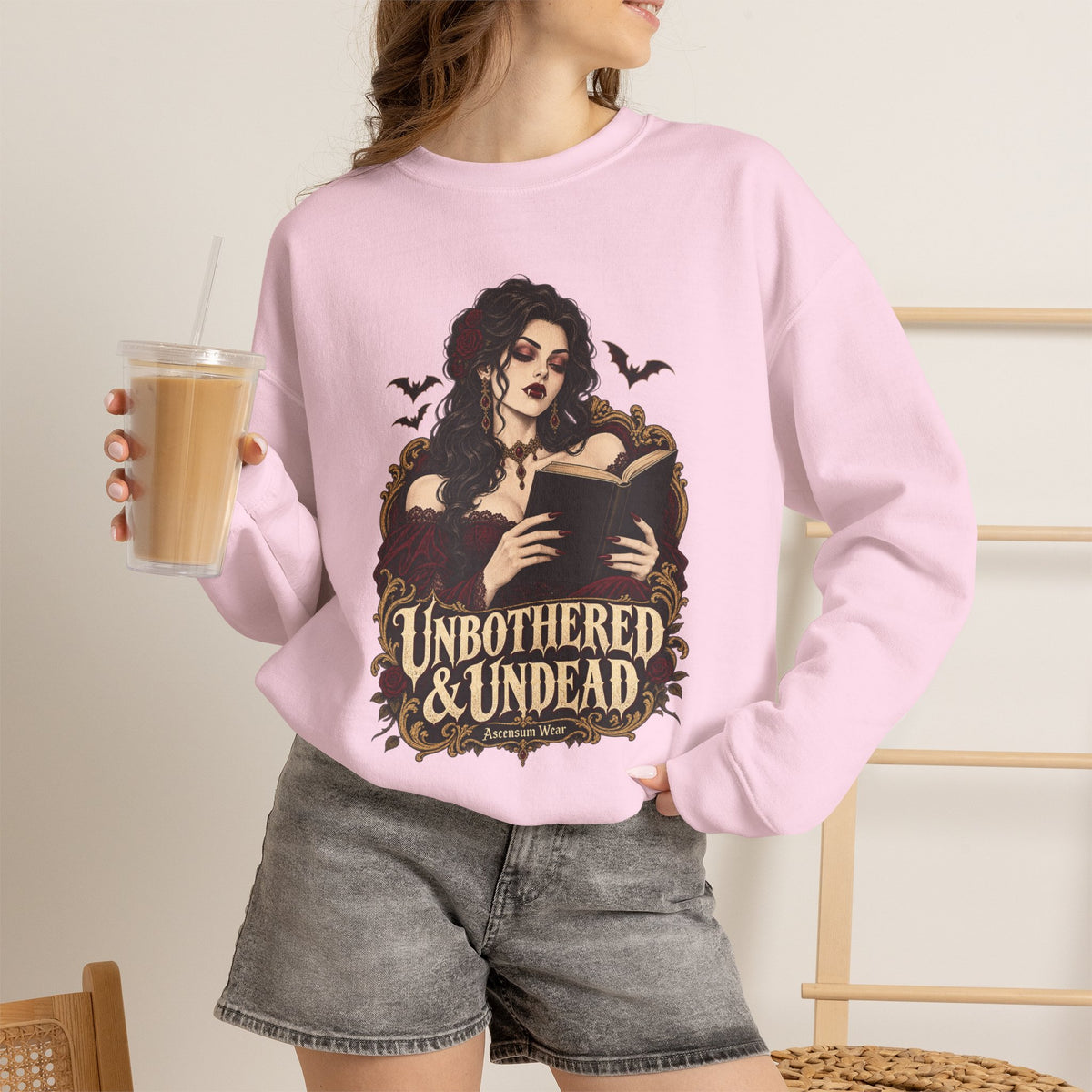 Unbothered & Undead — Women's Gothic Halloween Crewneck | Ascensum Wear