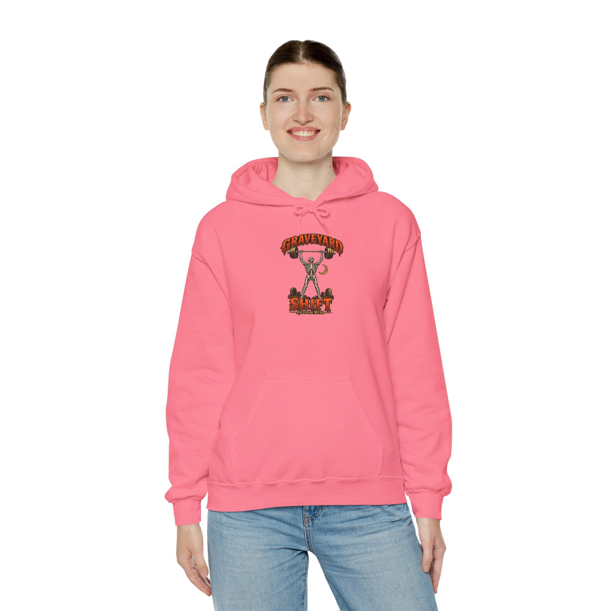 Graveyard Shift — Skeleton Weightlifter Front Print Hoodie | Ascensum Wear