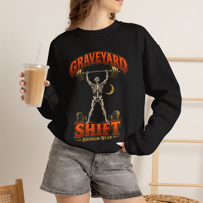 Graveyard Shift — Skeleton Weightlifter Front Print Crewneck | Ascensum Wear