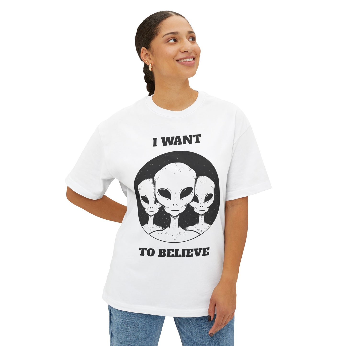 Unisex Alien Graphic Tee: I Want to Believe | Cool Oversized T-Shirt, UFO Lover Gift, Casual Streetwear, Conspiracy Enthusiast Style