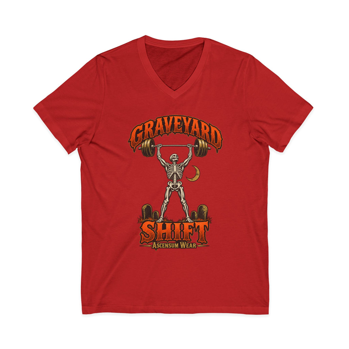 Graveyard Shift — Skeleton Weightlifter Front Print V Neck | Ascensum Wear