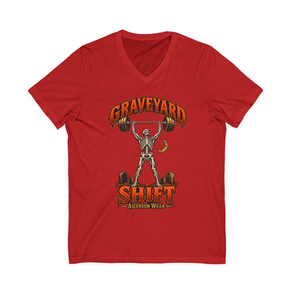 Graveyard Shift — Skeleton Weightlifter Front Print V Neck | Ascensum Wear