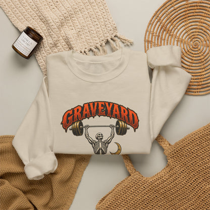 Graveyard Shift — Skeleton Weightlifter Front Print Crewneck | Ascensum Wear