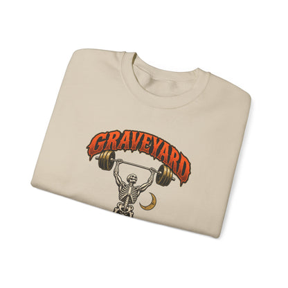 Graveyard Shift — Skeleton Weightlifter Front Print Crewneck | Ascensum Wear