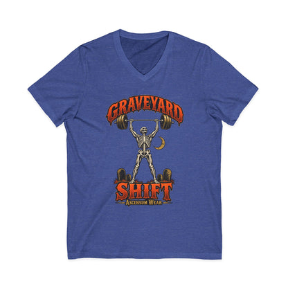 Graveyard Shift — Skeleton Weightlifter Front Print V Neck | Ascensum Wear