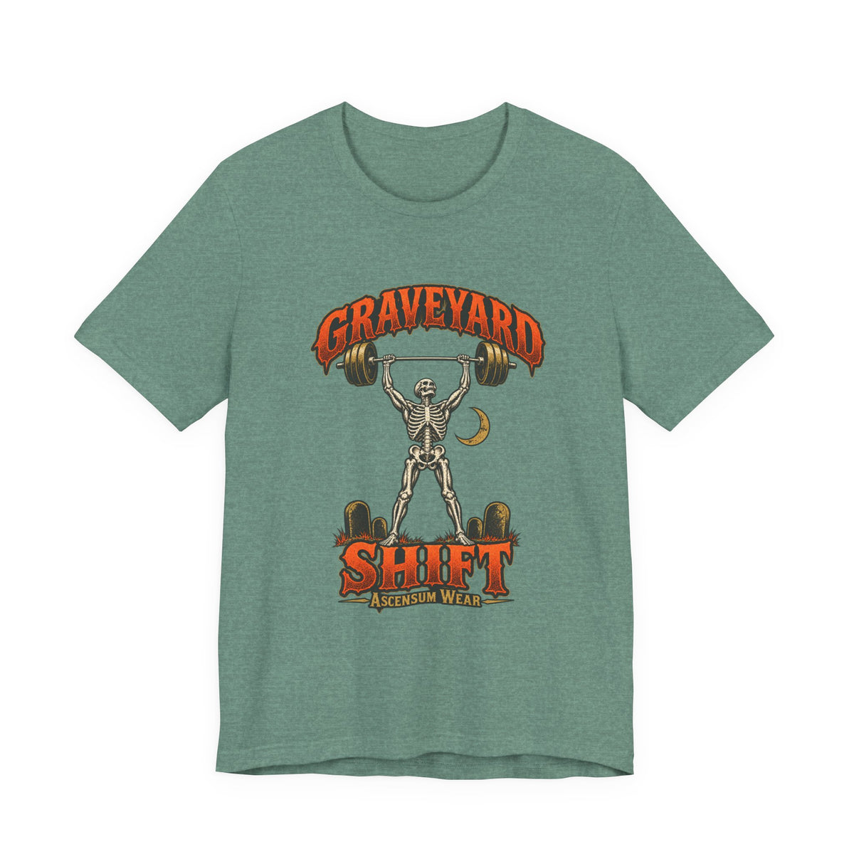Graveyard Shift — Skeleton Weightlifter Front Print Tee | Ascensum Wear
