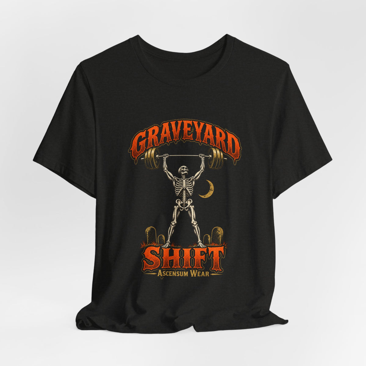 Graveyard Shift — Skeleton Weightlifter Front Print Tee | Ascensum Wear