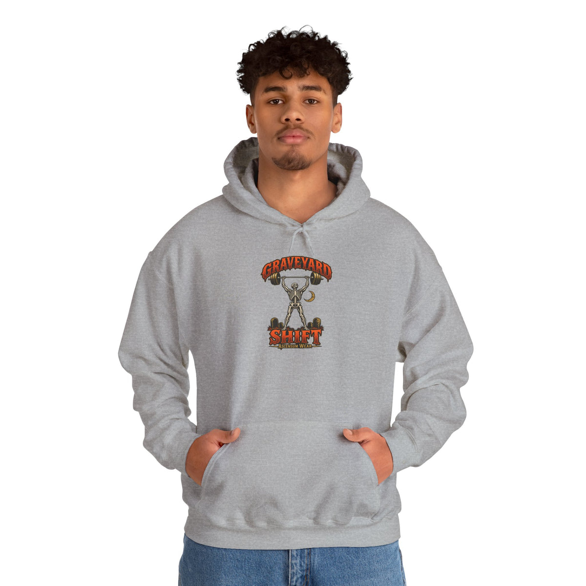 Graveyard Shift — Skeleton Weightlifter Front Print Hoodie | Ascensum Wear