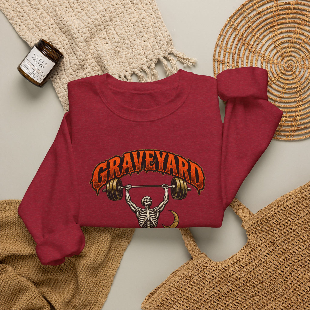 Graveyard Shift — Skeleton Weightlifter Front Print Crewneck | Ascensum Wear