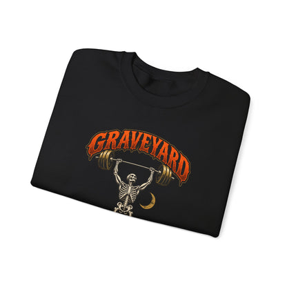 Graveyard Shift — Skeleton Weightlifter Front Print Crewneck | Ascensum Wear