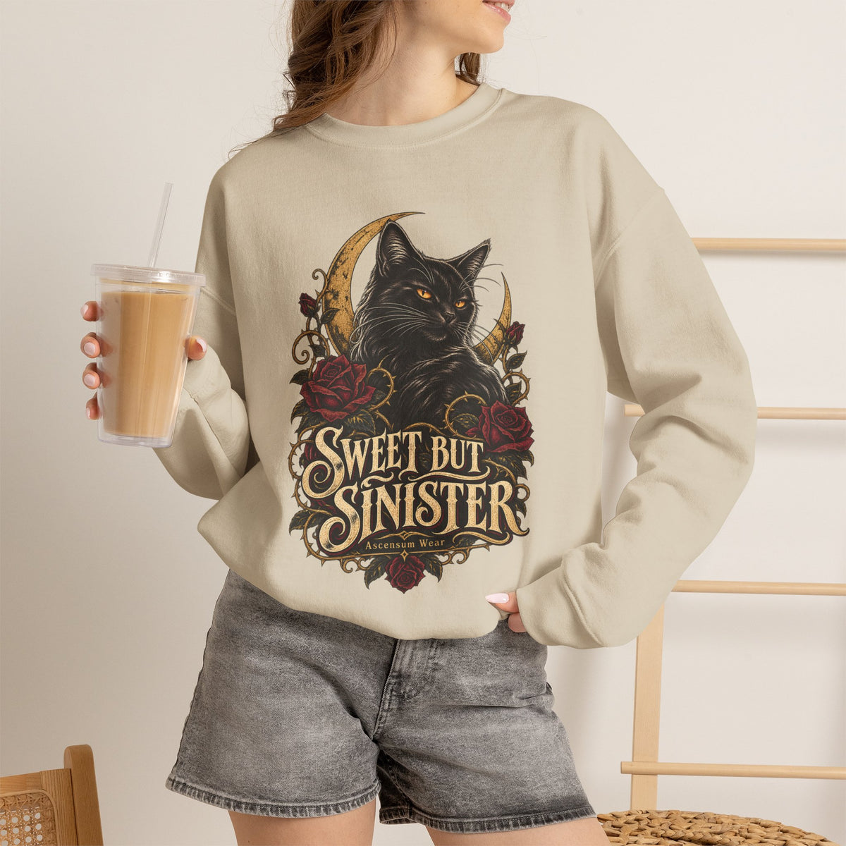 Sweet But Sinister — Black Cat Halloween Crewneck | Ascensum Wear