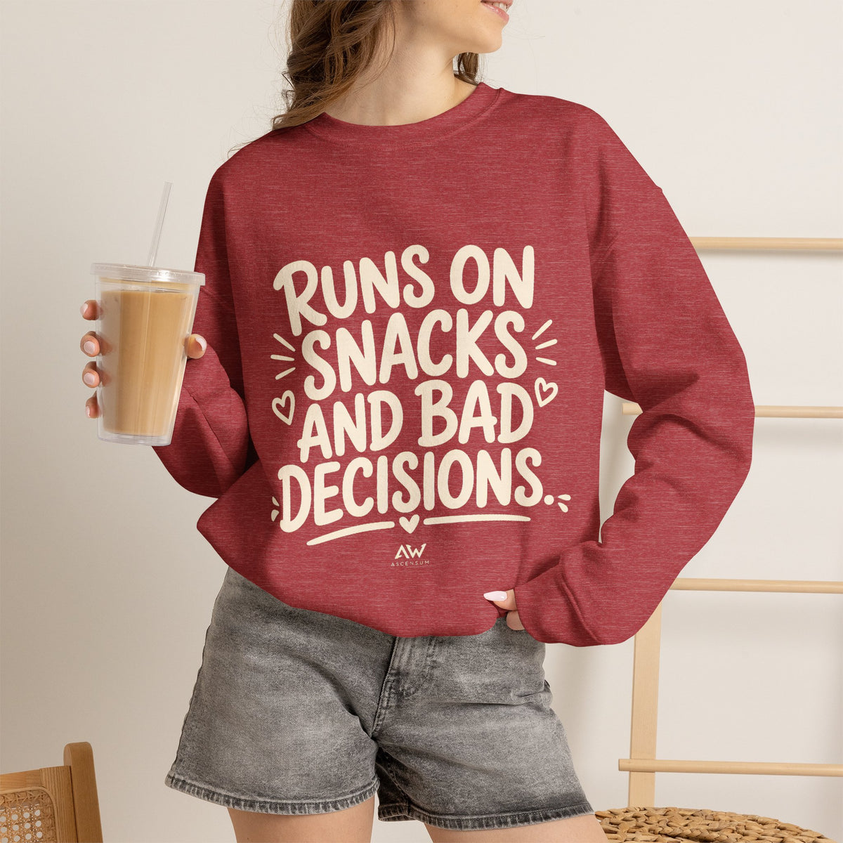 Runs On Snacks And Bad Decisions — Women's Empowerment Crewneck | Ascensum Wear