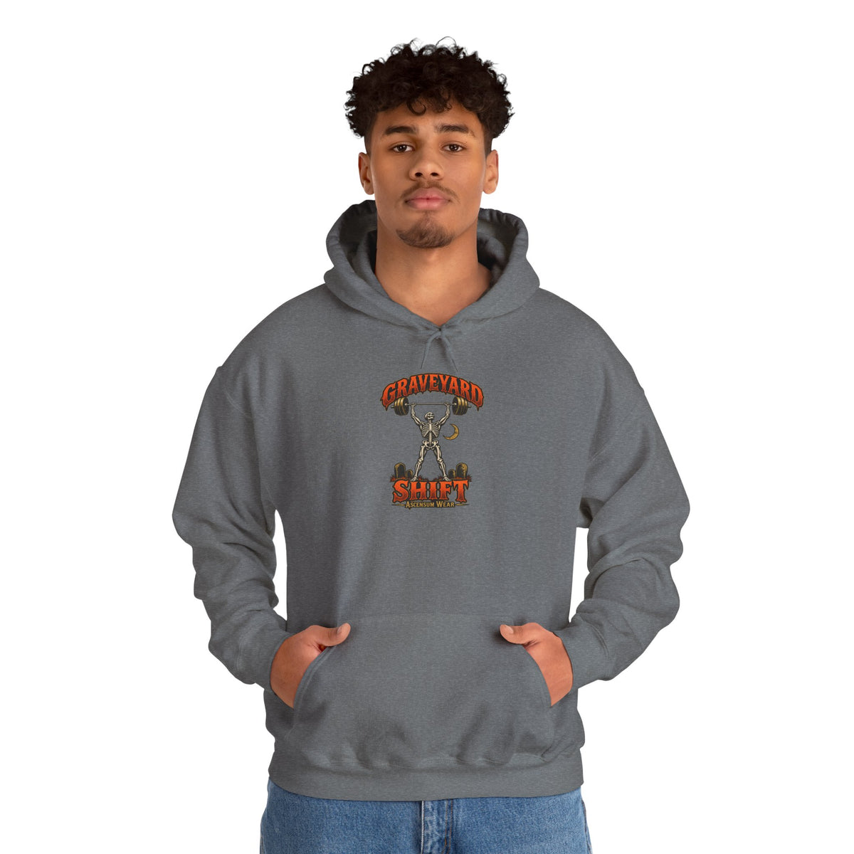 Graveyard Shift — Skeleton Weightlifter Front Print Hoodie | Ascensum Wear