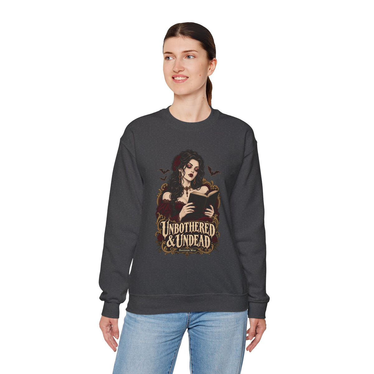 Unbothered & Undead — Women's Gothic Halloween Crewneck | Ascensum Wear