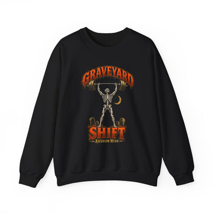 Graveyard Shift — Skeleton Weightlifter Front Print Crewneck | Ascensum Wear