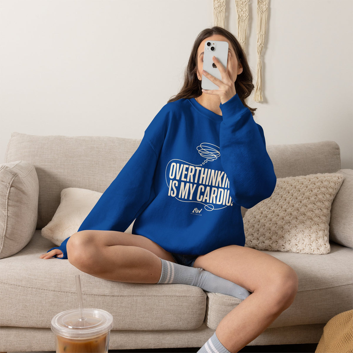Overthinking Is My Cardio — Women's Empowerment Back Print Crewneck | Ascensum Wear