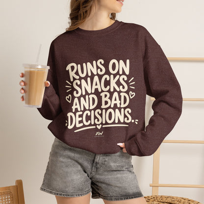 Runs On Snacks And Bad Decisions — Women's Empowerment Crewneck | Ascensum Wear