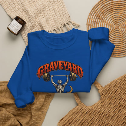 Graveyard Shift — Skeleton Weightlifter Front Print Crewneck | Ascensum Wear