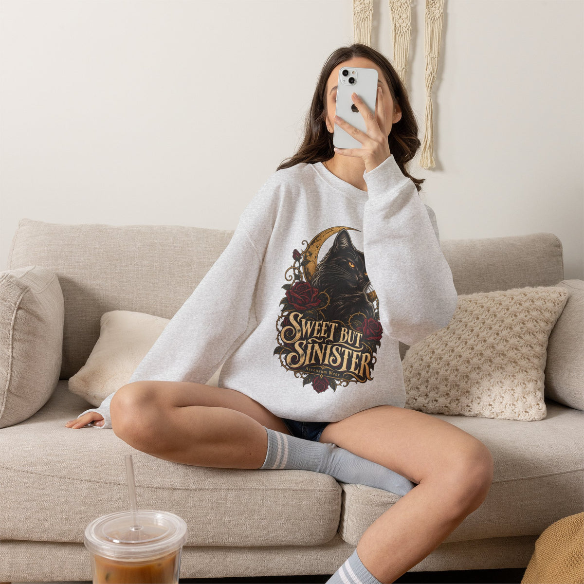 Sweet But Sinister — Black Cat Halloween Crewneck | Ascensum Wear