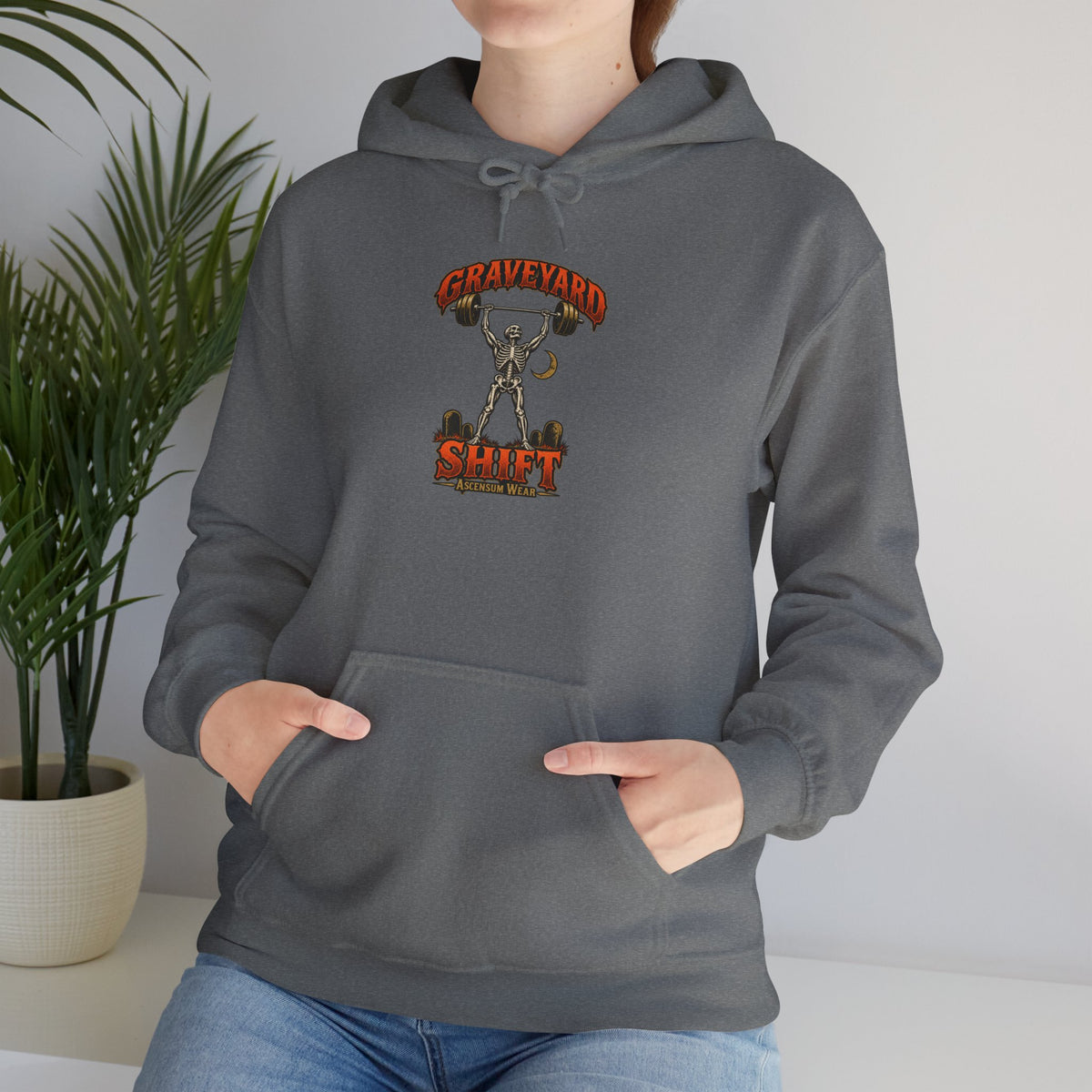 Graveyard Shift — Skeleton Weightlifter Front Print Hoodie | Ascensum Wear