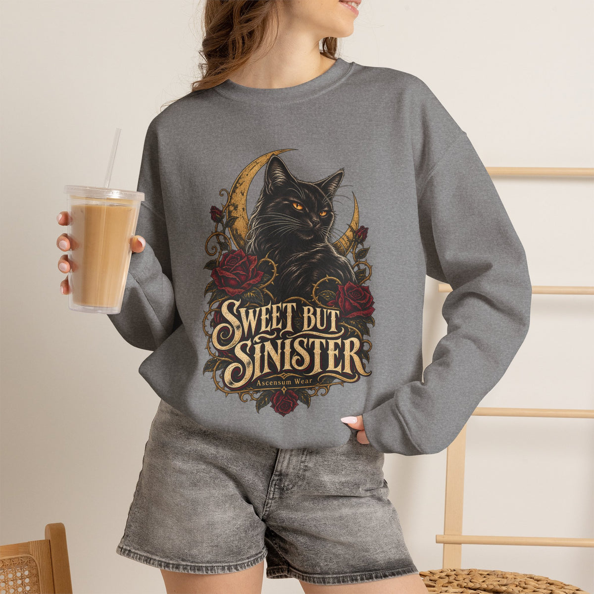 Sweet But Sinister — Black Cat Halloween Crewneck | Ascensum Wear
