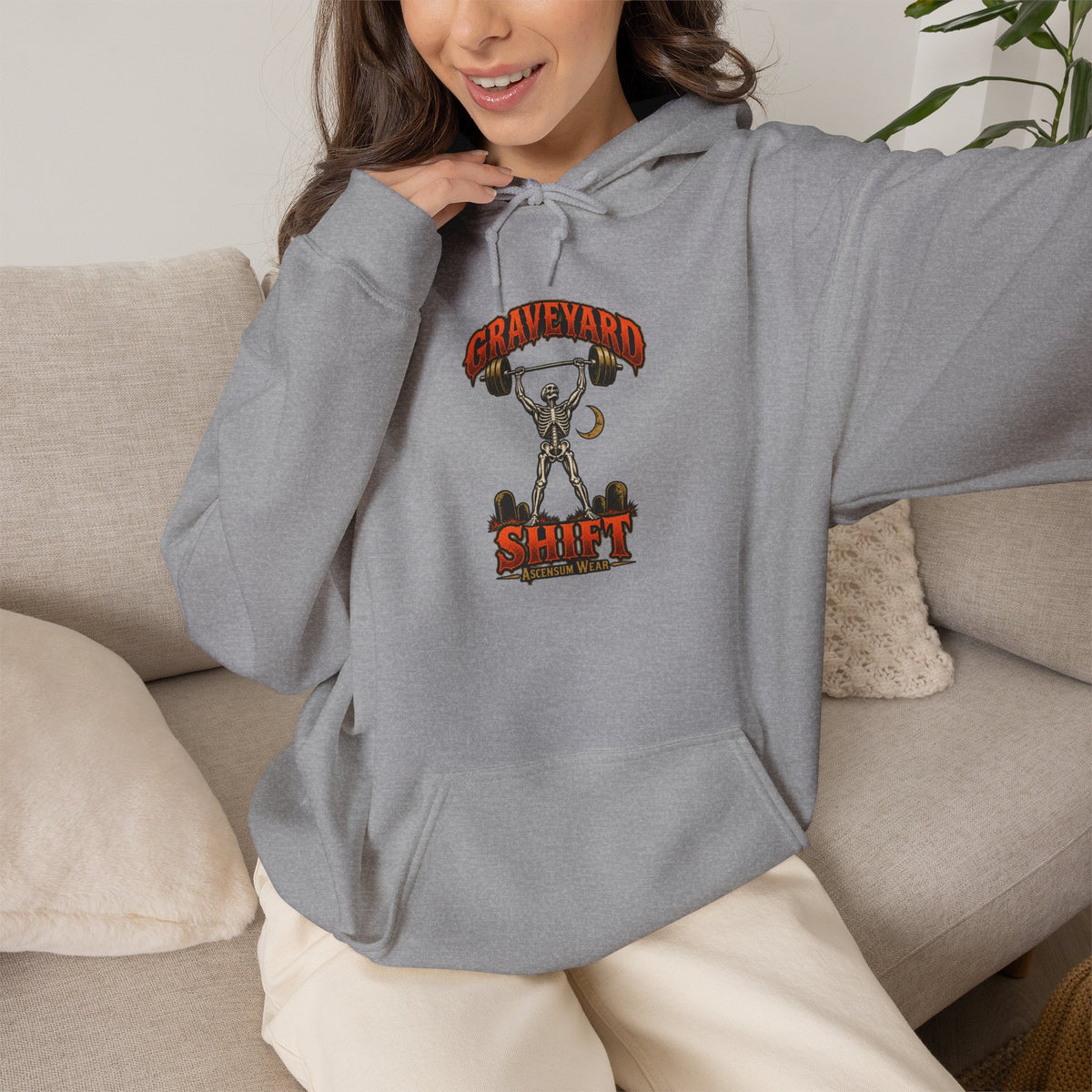 Graveyard Shift — Skeleton Weightlifter Front Print Hoodie | Ascensum Wear