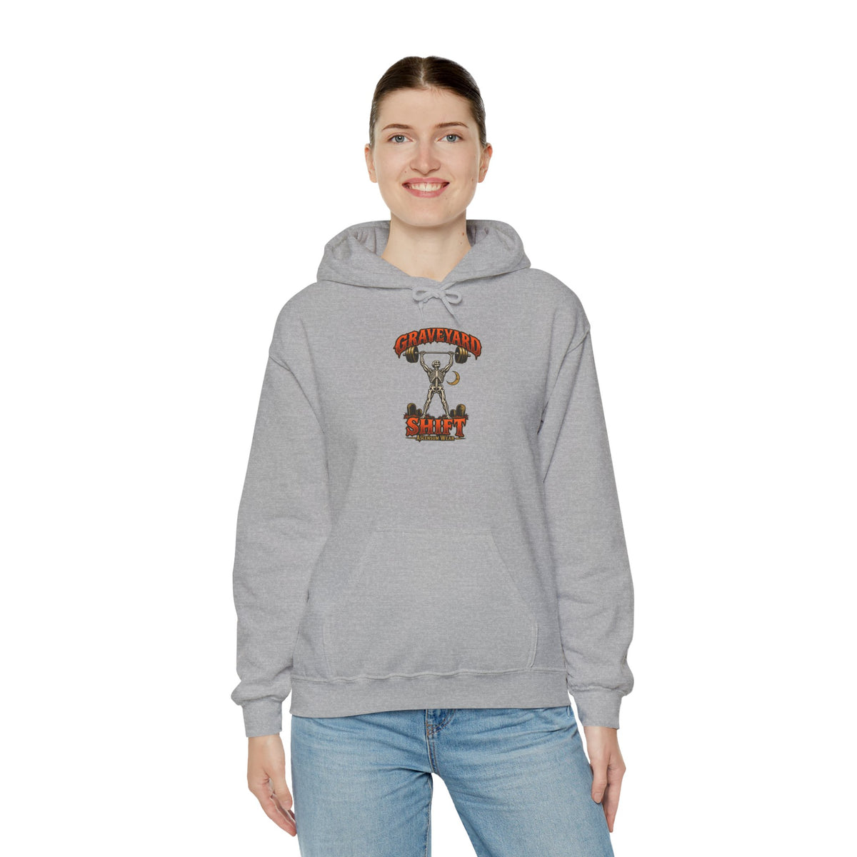 Graveyard Shift — Skeleton Weightlifter Front Print Hoodie | Ascensum Wear