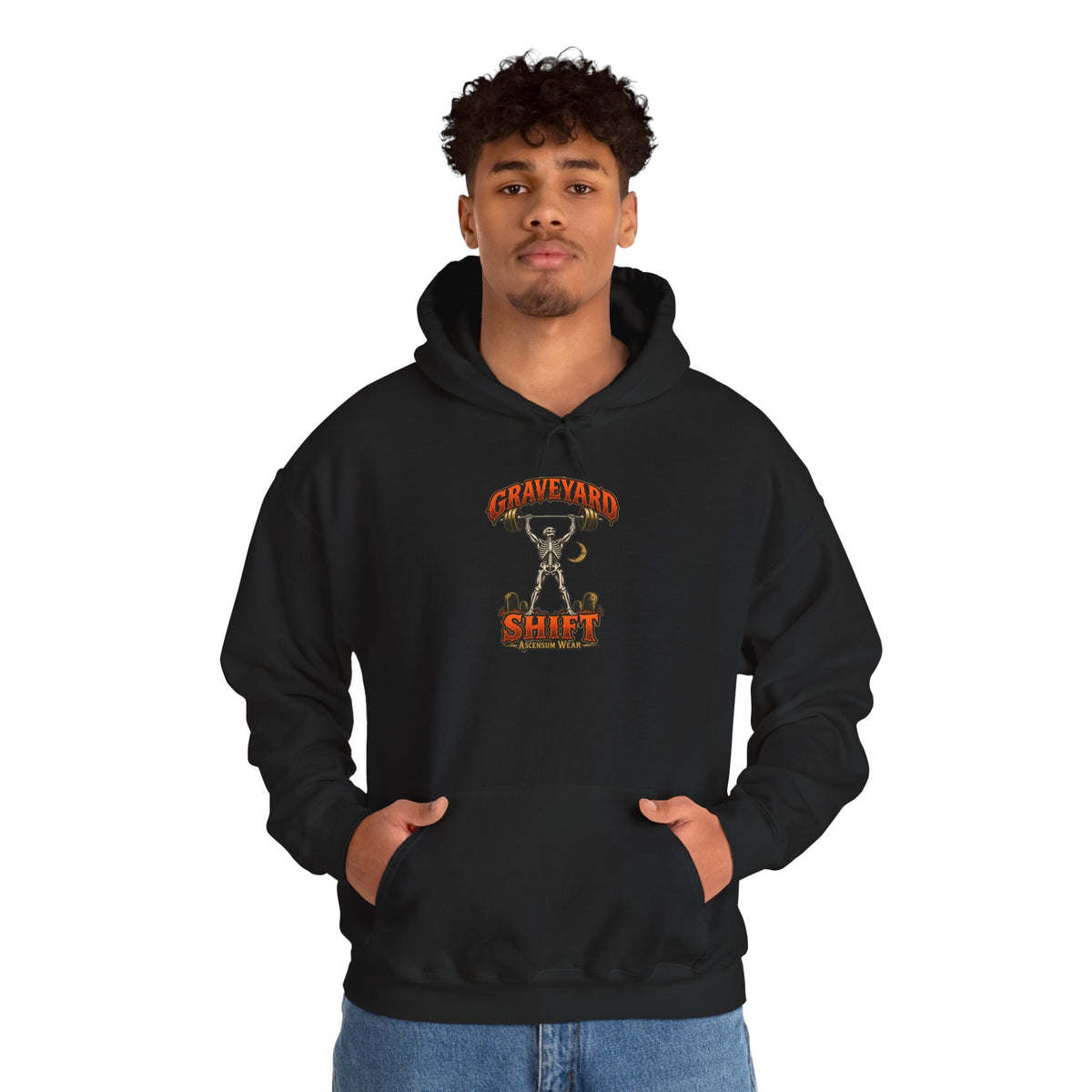 Graveyard Shift — Skeleton Weightlifter Front Print Hoodie | Ascensum Wear