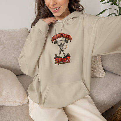 Graveyard Shift — Skeleton Weightlifter Front Print Hoodie | Ascensum Wear