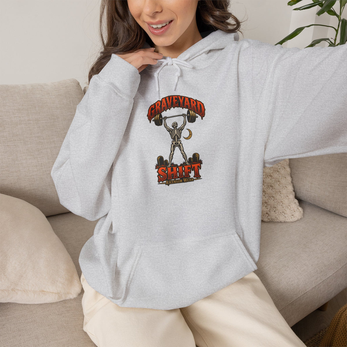 Graveyard Shift — Skeleton Weightlifter Front Print Hoodie | Ascensum Wear